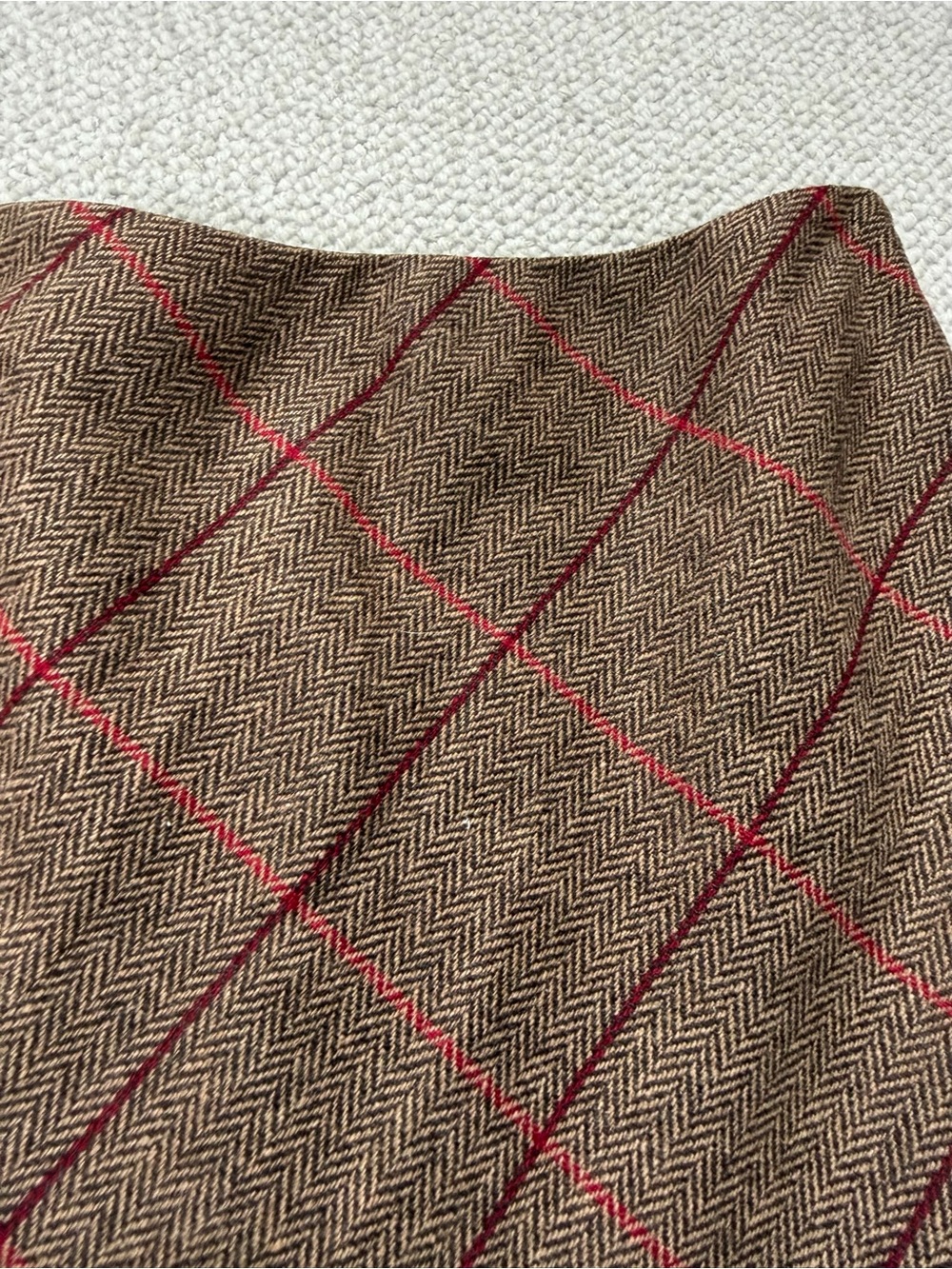 Herringbone Wool Plaid Skirt 10 Dark Academia Old Money Preppy - Picture 3 of 10